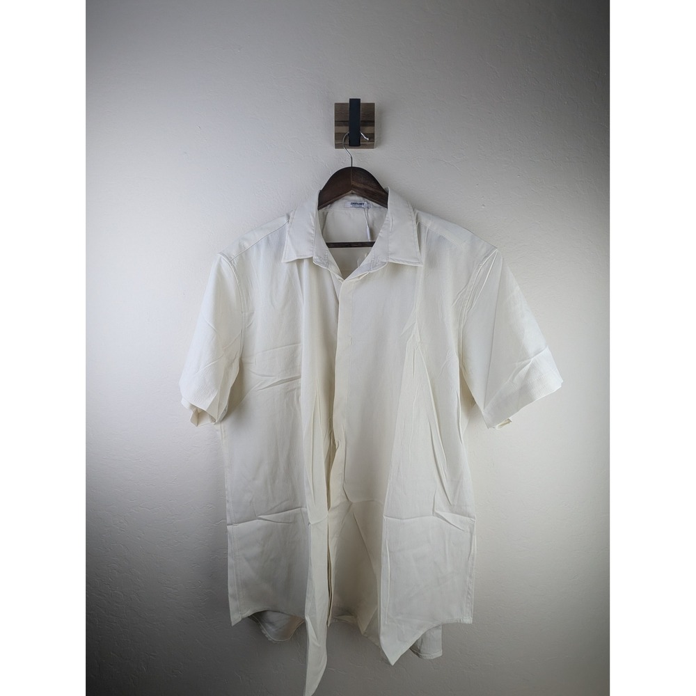 COOFANDY Mens Short Sleeve Button Down Shirt Cream Textured Size XL